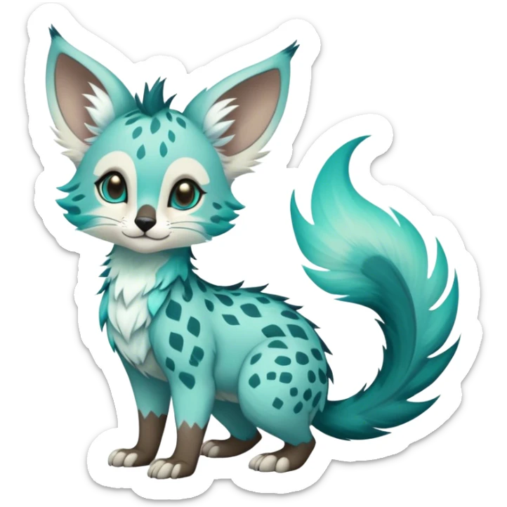 Feral Rare Fantasy pastel tropical Vernid-Trico-species by LiLaiRa, random markings, tufted tail, tufted ears, full body sticker