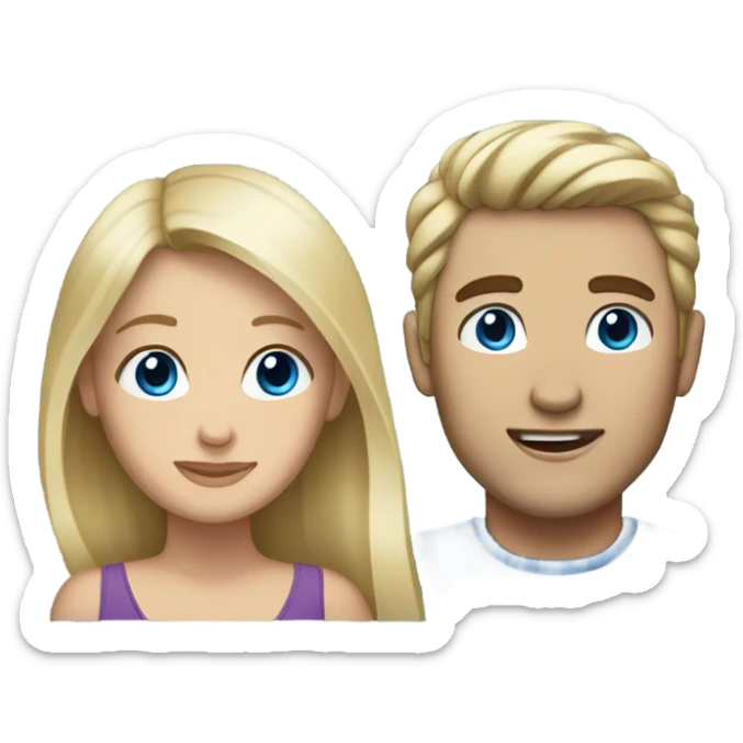 A blonde haired woman and a man with dark brown hair. They both have blue eyes  sticker