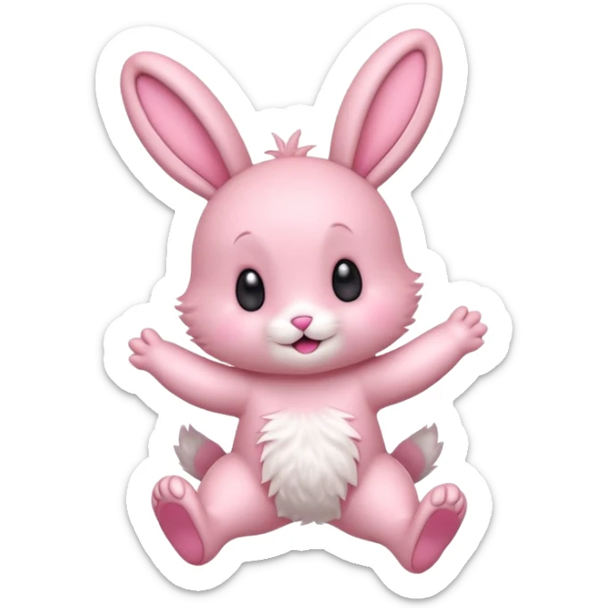 Exited pink bunny, kawaii chibi fluffy ears and body jumping of excitement  sticker