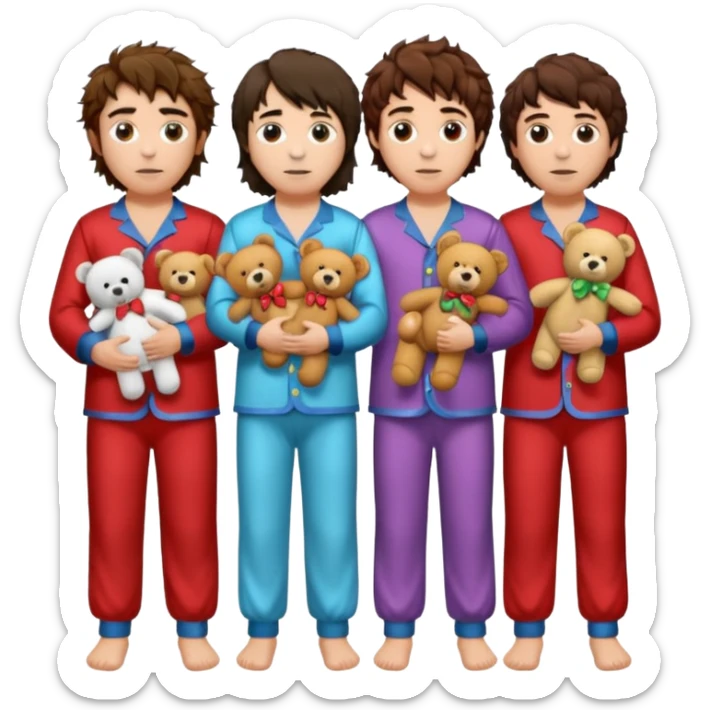 the four members of the band greta van fleet wearing pajamas and holding teddy bears sticker