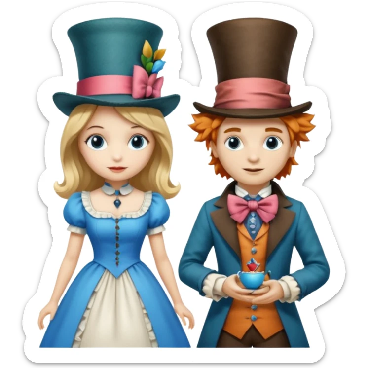 Isolated, detaile illustration of the most incredibly realistic, modern style Alice in wonderland madhadder
figurine imaginable, toy style. sticker