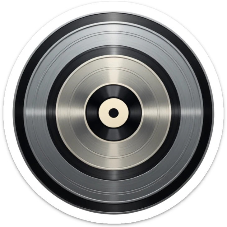 A dark metal platinum music award plaque The center features a relief of a or stylized vinyl record in a slightly darker metallic tone sticker