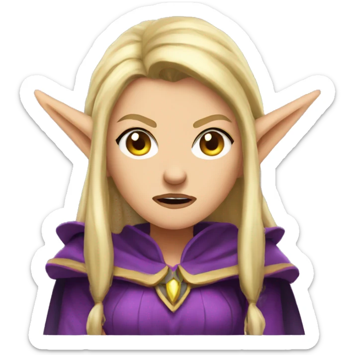Noble female Elf with Elf ears and blonde hair and purple robes Angry angry angry expression sticker