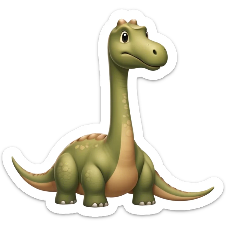 Beautiful and Majestic Brontosaurus Portrait Emoji, Head and body rendered in serene repose with a gentle, confident smile, showcasing its enormous, graceful neck and a massive, textured form with eyes softly closed in tranquil repose, Simplified yet exquisitely endearing features, highly detailed, glowing with a soft, drowsy ancient light, high shine, relaxed and utterly majestic, stylized with an air of timeless prehistoric splendor, soft glowing outline, capturing the essence of a beautiful and majestic Brontosaurus that embodies the serene power of the ancient world! sticker