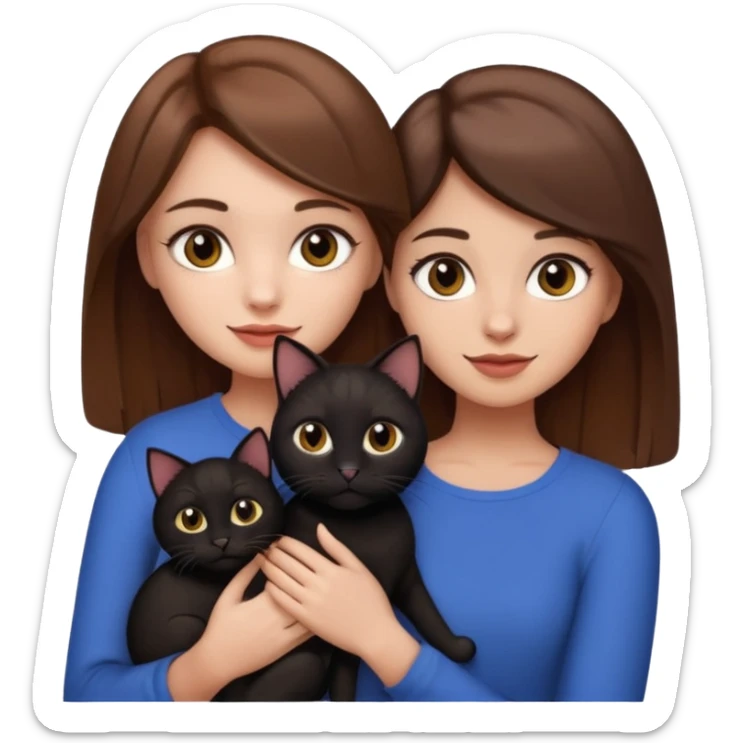pretty girl with brown hair and makeup holding a black cat in arms with boyfriend with light skin and brown hair, emoji style sticker