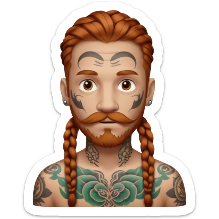 dark ginger braids man very white old very tattoed with the whitest mustache ever sticker