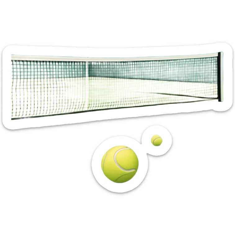 A tennis court with perfectly marked lines and a tennis ball resting near the baseline. The scene highlights the open space of the court, with a net dividing the two sides, capturing the focus and athleticism of the sport. sticker