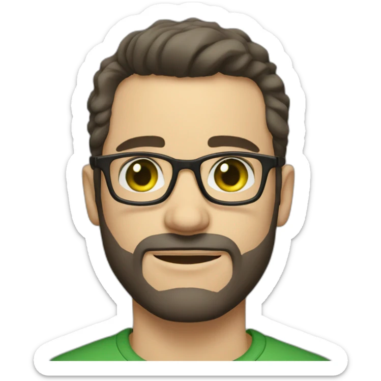 white man with glasses dark hair green eyes facial stubble sticker
