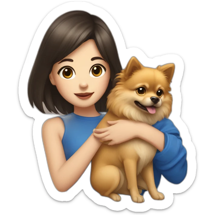 Girl with bang cut and golden Pomeranian dog and blue snake in hand sticker