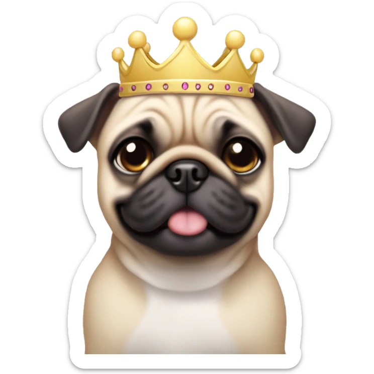 A cheerful little dog breed pug in pink dress with diademanny on head. sticker