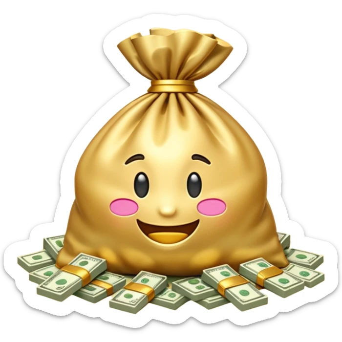 Luxury 3D emoji, overflowing money bag, stacks of cash, premium lighting, rich glossy look, ultra clean, transparent background


 sticker
