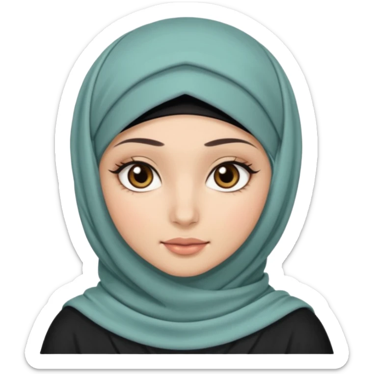 hijab with appear of some hair dark brown eyes and long lashes with and light  skin sticker