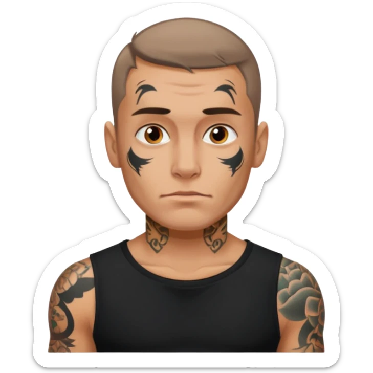 Create emoji by me:I am Petr,Russian,95% tatooed,tear tattoo,live in Spain sticker
