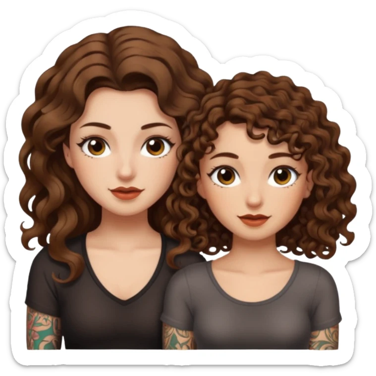 pact wink — long wavy brown hair tattooed woman and short tight curly brown hair woman — secret look sticker