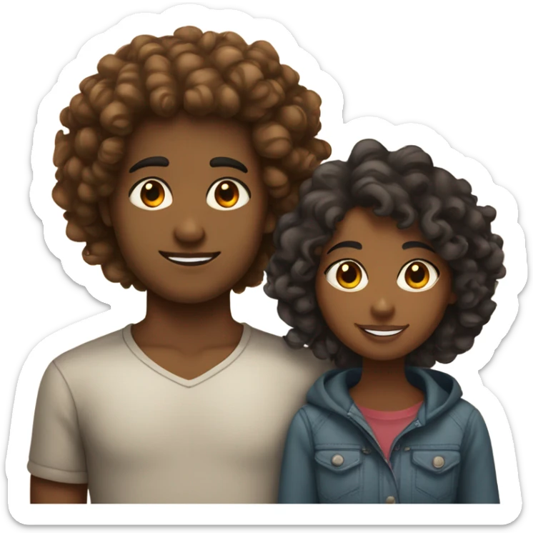 Brown skin girl with curly hair dating Indian boy with fluffy hair standing next to each other  sticker