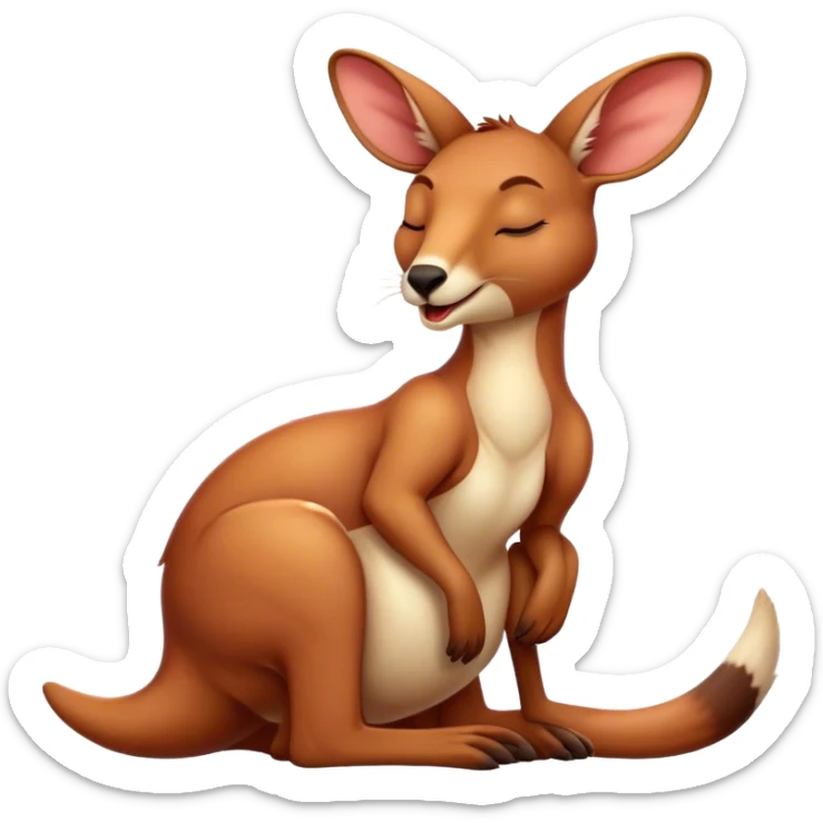 Cinematic Cute Yawning Adult Red Kangaroo Portrait Emoji, Head tilted slightly with a dramatic, wide-open yawn, showcasing a sturdy, reddish form with a distinct red kangaroo-shaped head, a relaxed elongated snout, and sleepy, half-closed eyes, Simplified yet irresistibly adorable features, highly detailed, glowing with a soft, cozy outback glow, high shine, relaxed yet expressive, stylized with a dash of whimsical charm, soft glowing outline, capturing the essence of a drowsy yet affectionate kangaroo that appears ready to stretch and yawn its way out of the screen! sticker