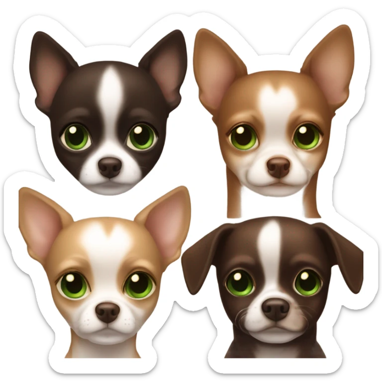 Long brown hair, green eyes, caucasian lady hugging dark brown chihuahua, chihuahua has one ear folded sticker