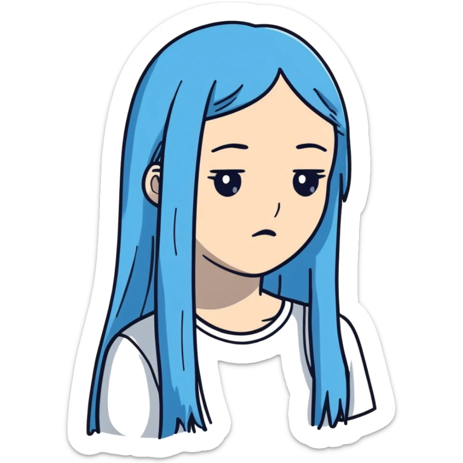 Beautiful white female - very long straight blue hair- heartbroken sticker