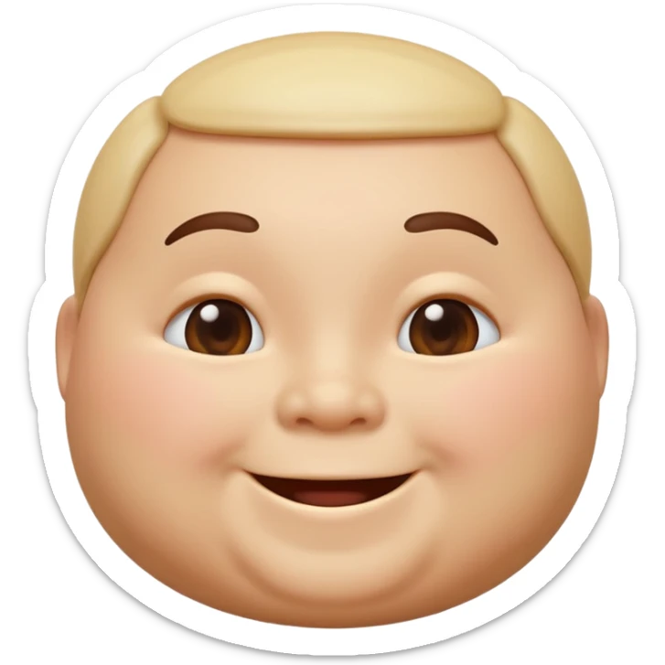 A 3D emoji in iOS emoji aesthetic style of a chubby person with round cheeks and a happy smile, soft and friendly expression, smooth glossy texture, minimal white background. sticker