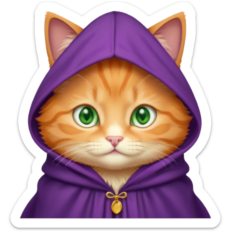 baby orange cat green eyes, in purple cloak sticker