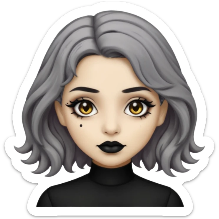  Beige olive skin  grey wavy hair black lips amber eyes goth girl sticker