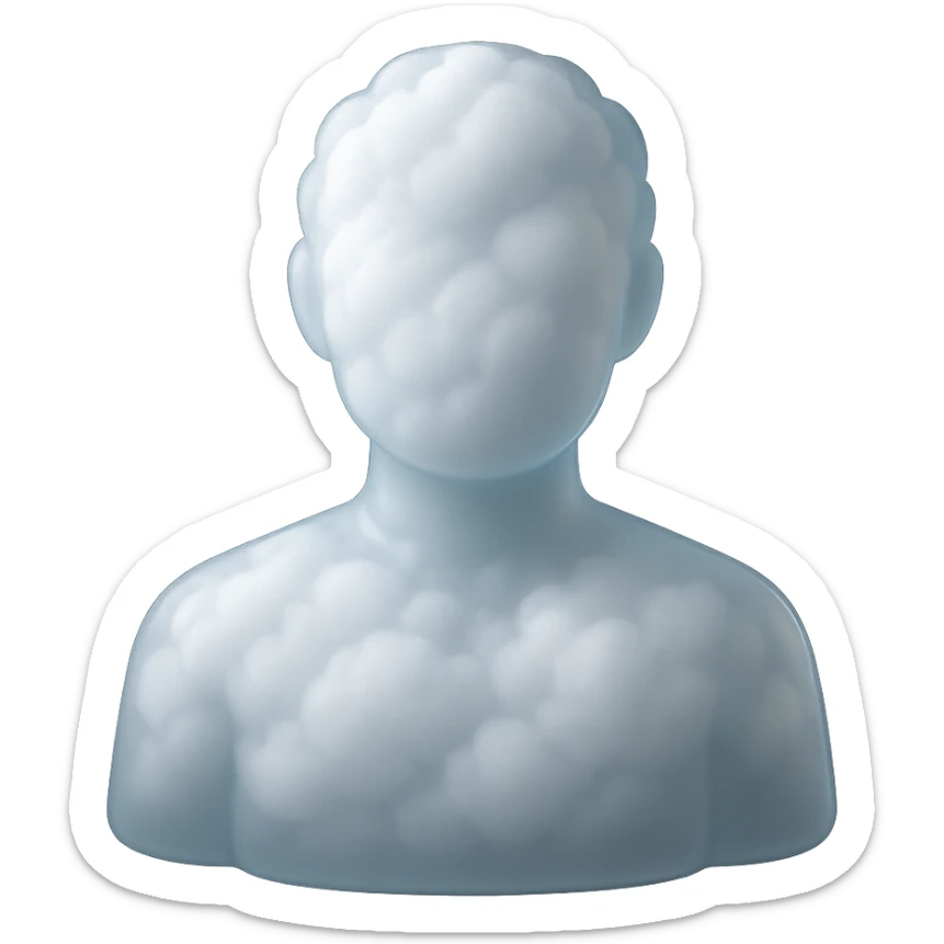 matte glass style, person shoulder up, front view, made entirely of white fluffy clouds sticker