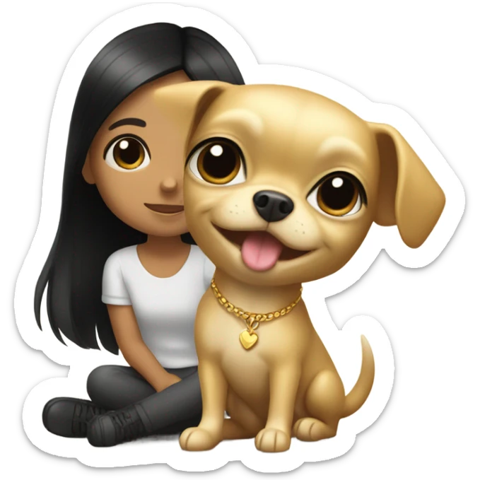 Black-hair little girl with gold chihuahua  sticker