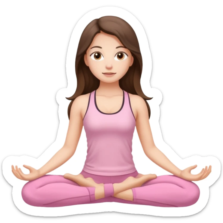 brunette girl with long hair and light brown eyes practicing yoga dressed in light pink sticker