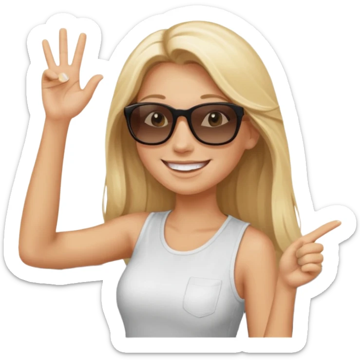 blonde long hairwoman driving car. one hand up Happy face confidence sticker