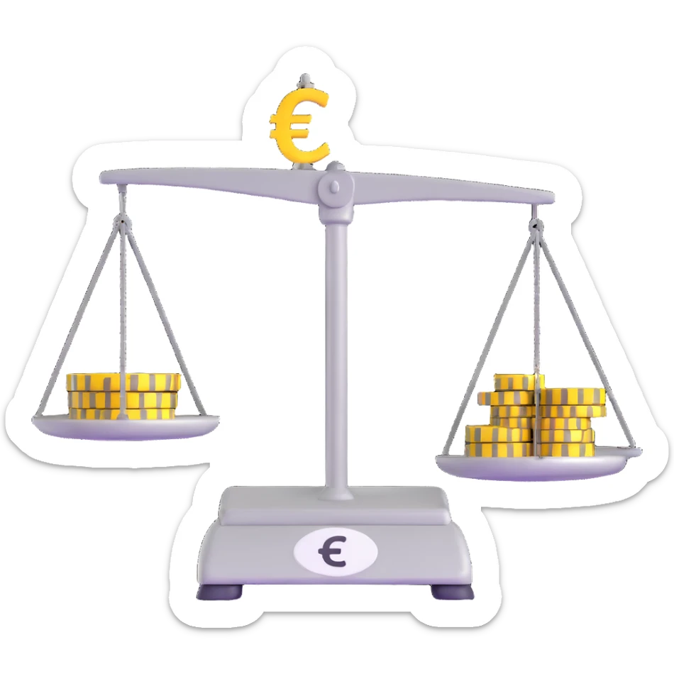 balance scale with Euro symbol on plates against safe with large wheel background sticker