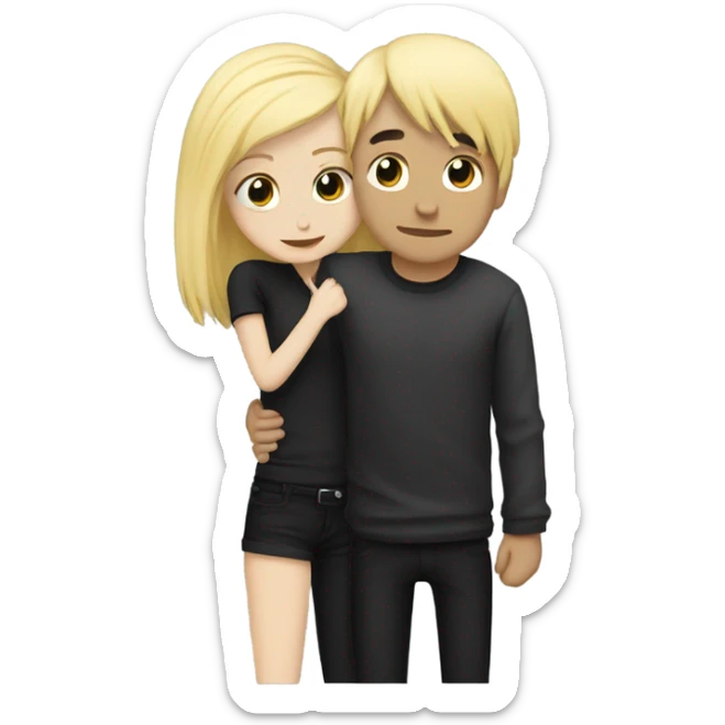 Emo couple hugging  guy with emo hair black hair girl with blonde hair sticker