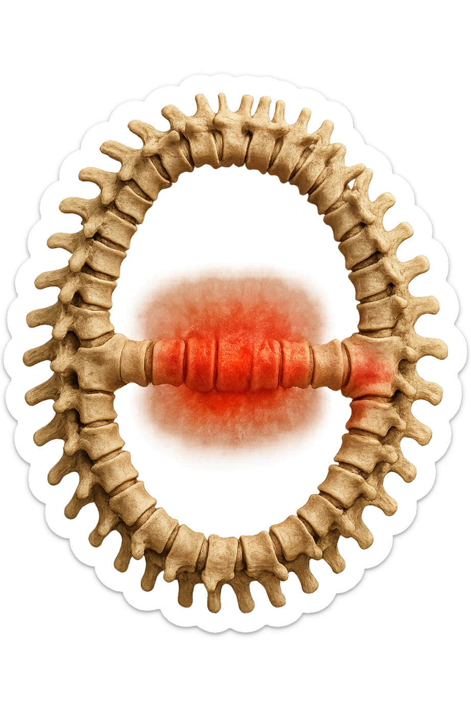 SPINA DORSALE ANATOMICA UMANA REALISTICA infiammata CHIUSA A CERCHIO, iperrealistica 4k, non disegnata sticker