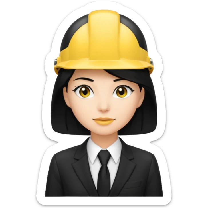 black suit black tie with yellow helmet ''black hair''  woman sticker