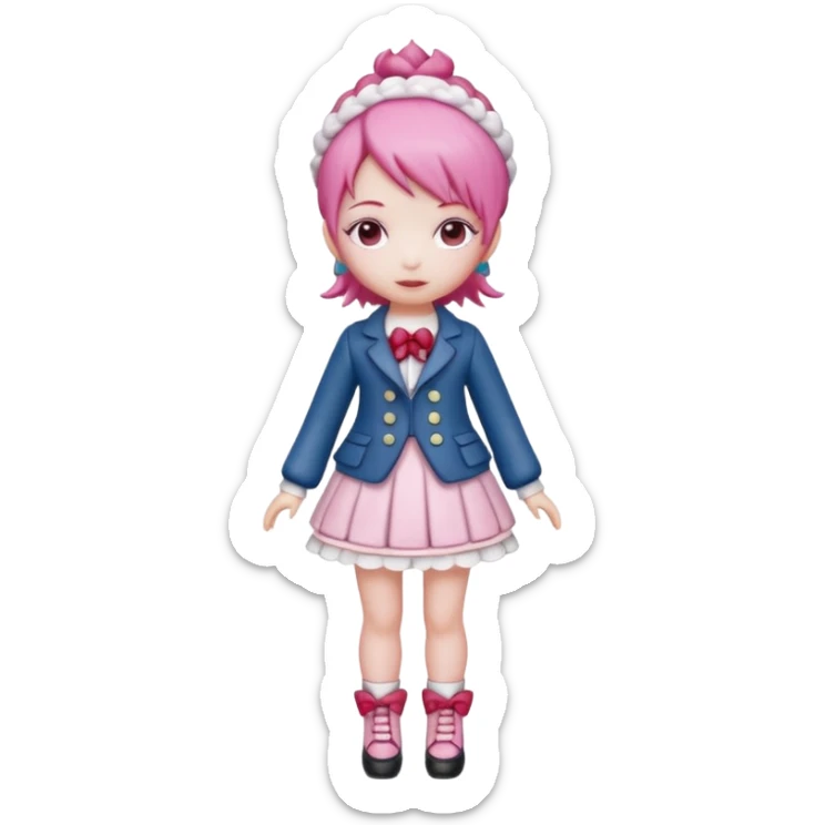 Isolated detaile illustration of the most modern raspberry torte doll figurine full body with pink hair sticker