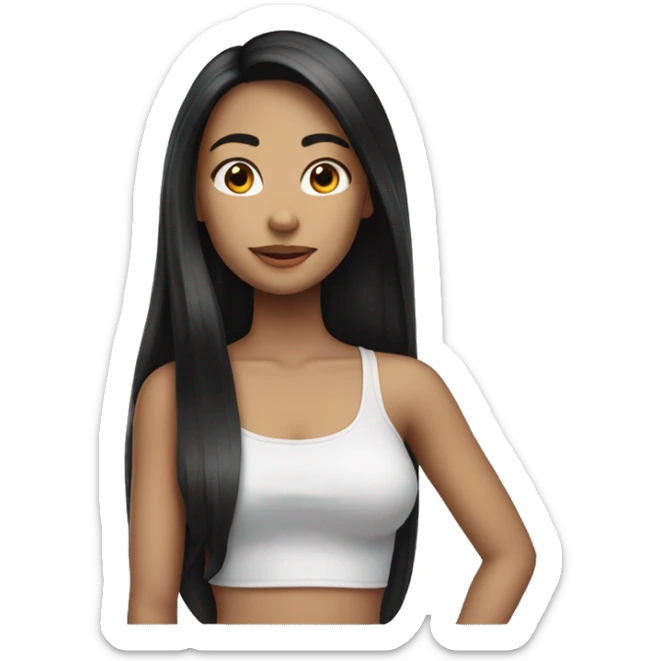 girl, long hair, front hair, black hair,  sticker