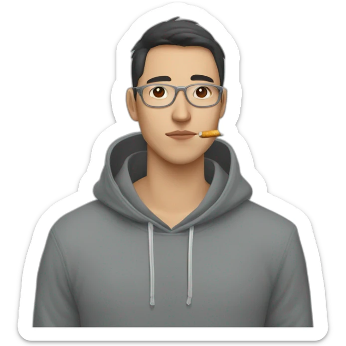 kazakh guy big lips with glasees in a grey hoody, smokes sigarete sticker