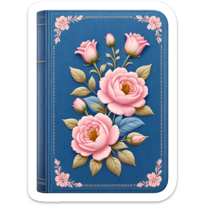 an old vintage romance book with an old cover in light pink and denim blue sticker
