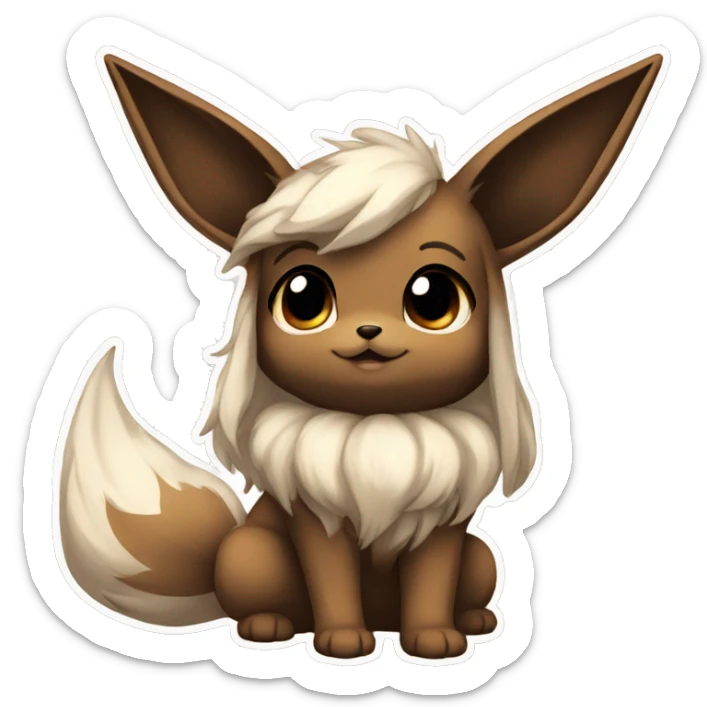 Kawaii Shiny Eevee with dark brown long emo hair covering her eyes Full Body sticker