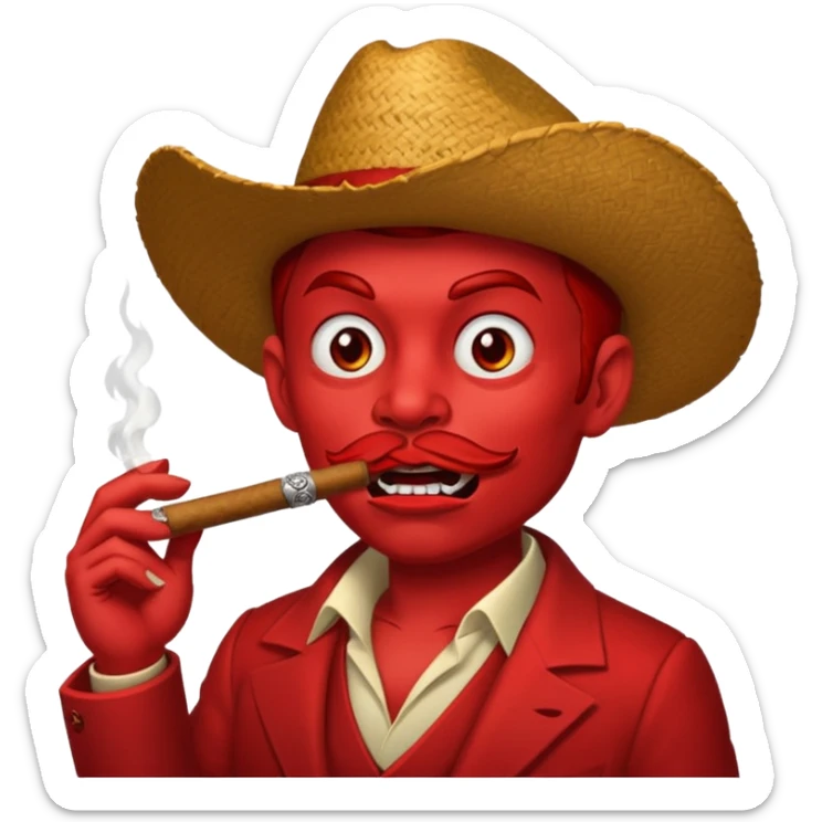 Diablito de cara roja con un cigarro pero el cigarro en la boca y menos humanoide sticker