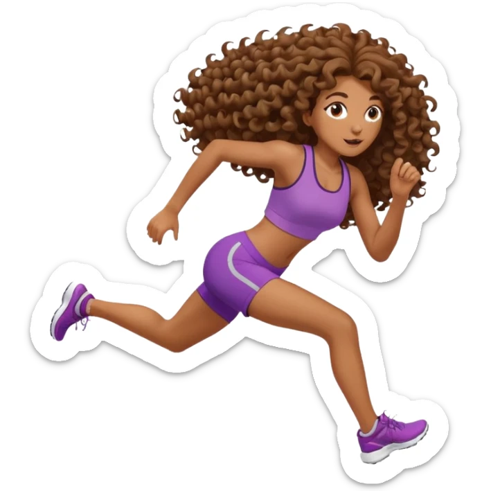 Treino de corrida feminino morena cacheada cabelos cumpridos caindo nas costas sticker