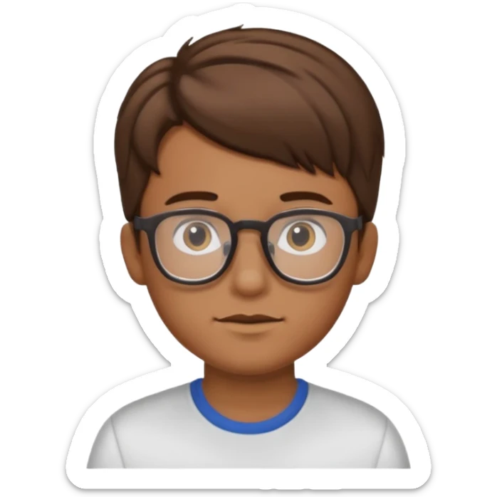 Kid with comb hair and glasses brown hair boy and tan skin color  sticker