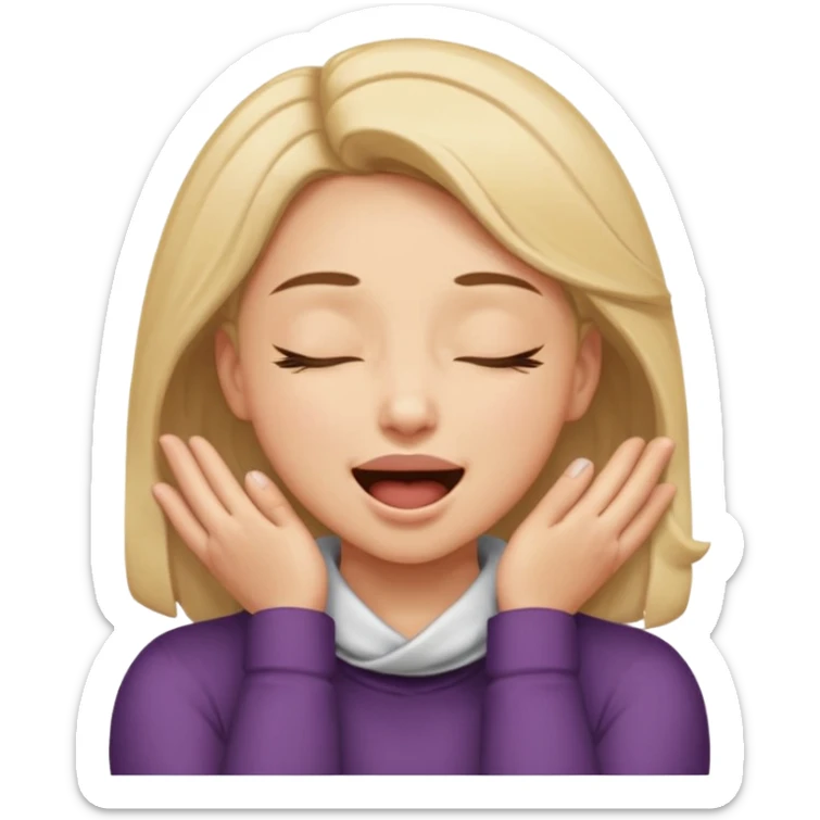 eyes closed and mouth wide open and hands cupped around her neck - her eyes are squinty with excitment sticker