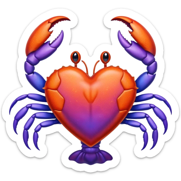 A heart with a crab on top of it, and the color of the heart is between blue and purple. sticker