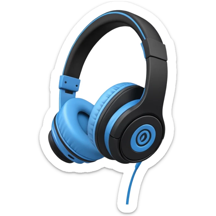 A 3/4 view of a pair of Black and blue and white headphones sticker