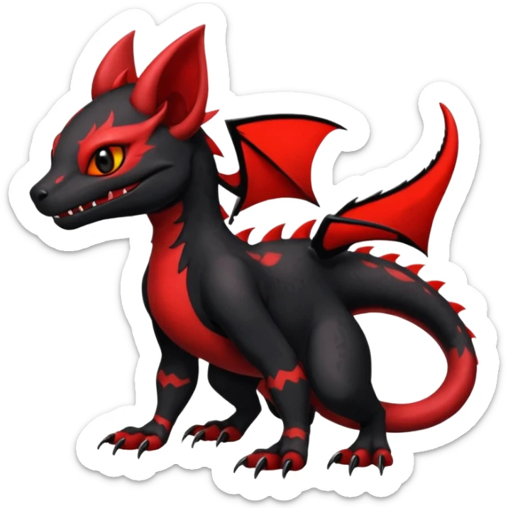 Cherry-Red and Jet-Black Fierce Fiery Mohawked Gothic Salandit-Litten-Torracat-hybrid-creature (full body) sticker