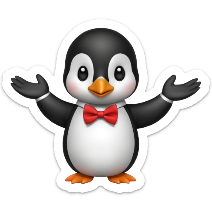 Un pinguino con una pajarita roja haciendo el gesto con la mano de cumplir una promesa. Como este pero con la palma de la mano abierta  sticker