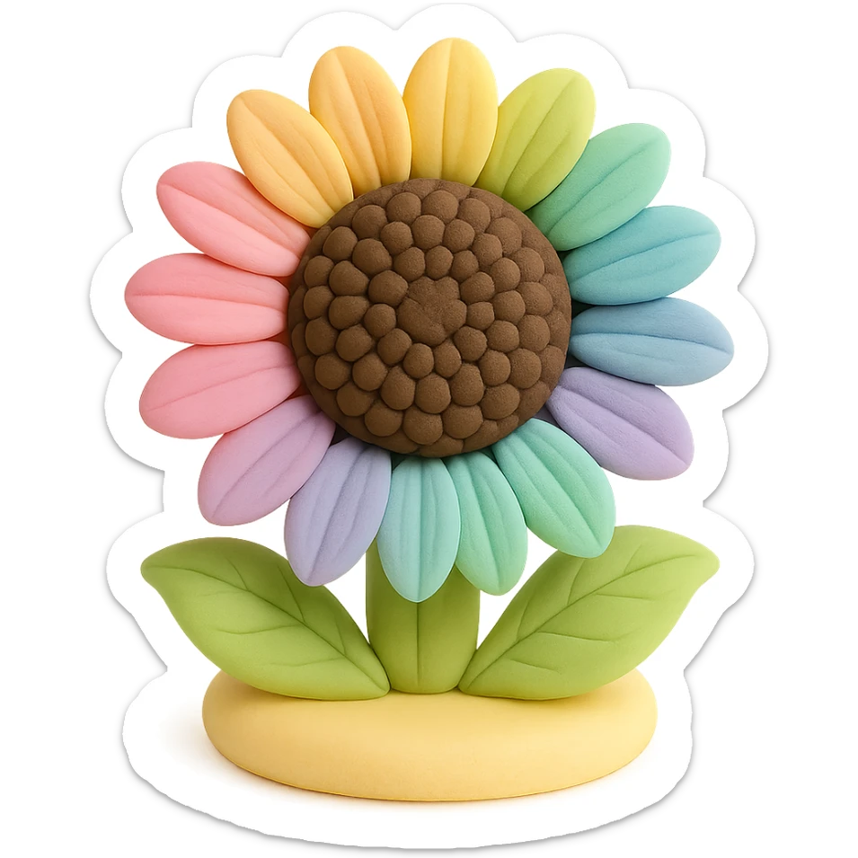 rainbow sunflower flower, fondant cake art style sticker