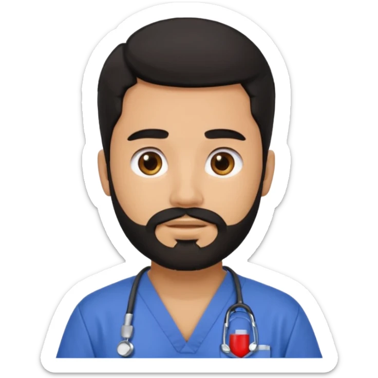 male with a scrubs and blanck hair and tan skin and beard sticker