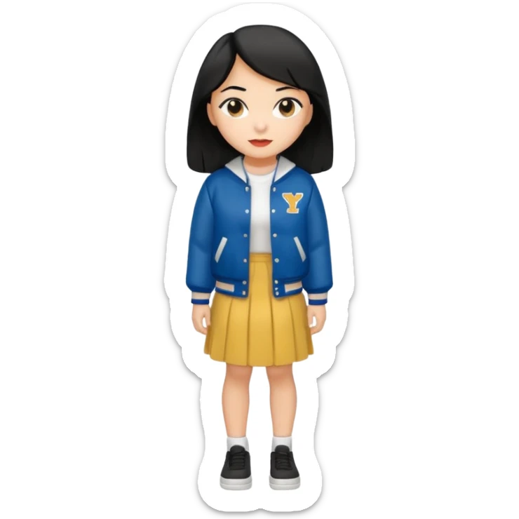 black color long hair girl with varsity jacket and log long skirt sticker