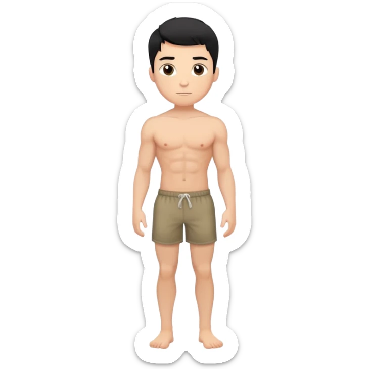 young white man with short black hair, shirtless, muscular, full body without shoes sticker